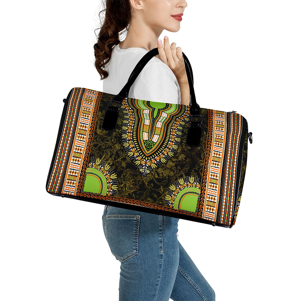 Orange And Black African Dashiki Print Leather Duffle Bag