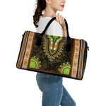Orange And Black African Dashiki Print Leather Duffle Bag