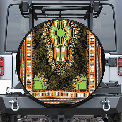 Orange And Black African Dashiki Print Leather Spare Tire Cover