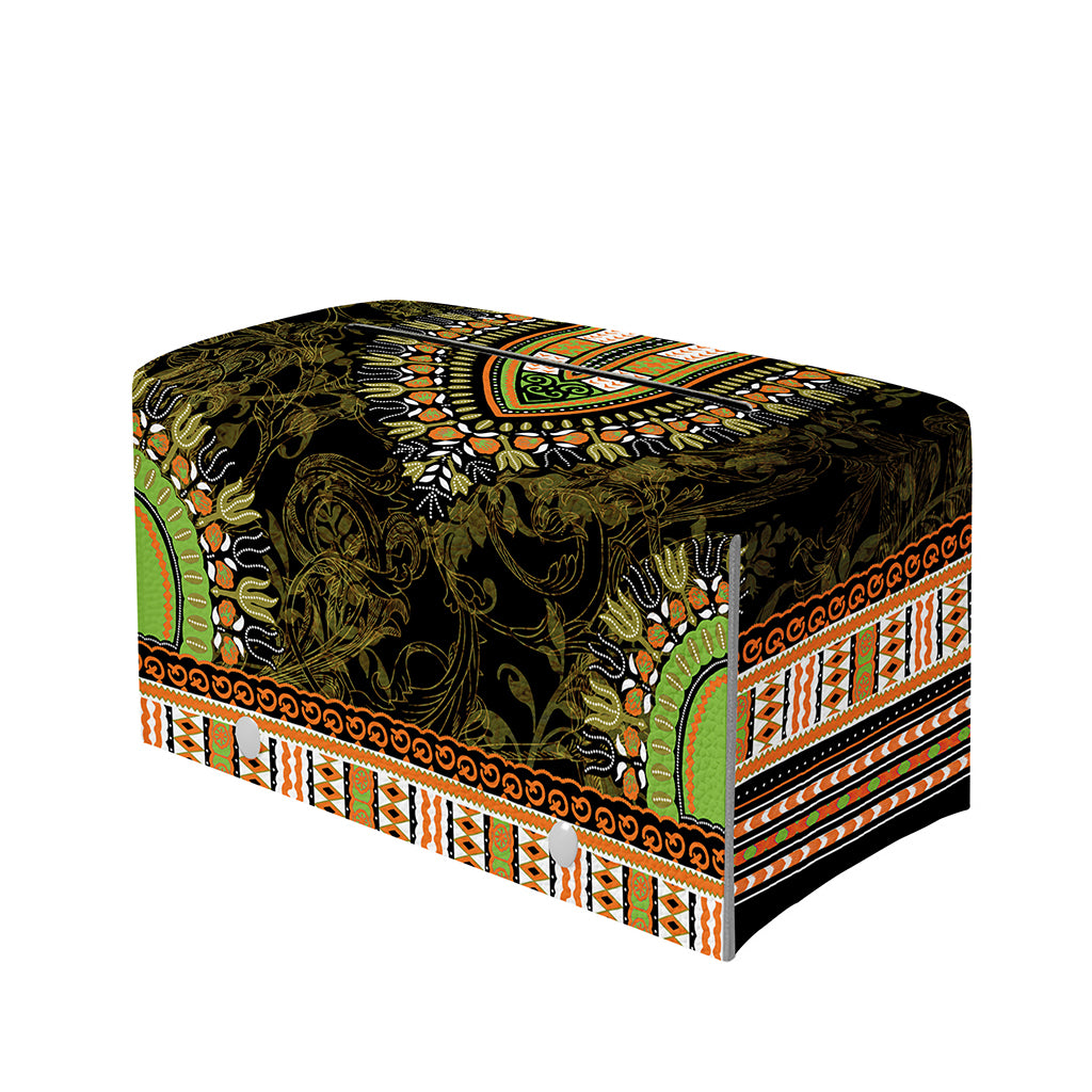 Orange And Black African Dashiki Print Leather Tissue Box Cover