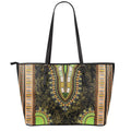 Orange And Black African Dashiki Print Leather Tote Bag With Zipper