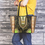 Orange And Black African Dashiki Print Leather Tote Bag