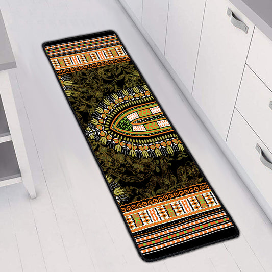 Orange And Black African Dashiki Print Long Kitchen Mat