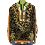 Orange And Black African Dashiki Print Long Sleeve Baseball Jersey