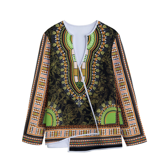 Orange And Black African Dashiki Print Long Sleeve Short Coat