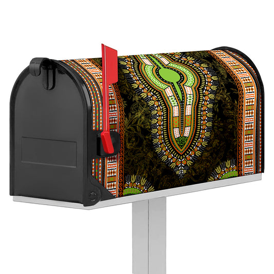 Orange And Black African Dashiki Print Mailbox Cover