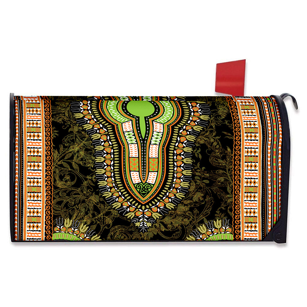 Orange And Black African Dashiki Print Mailbox Cover