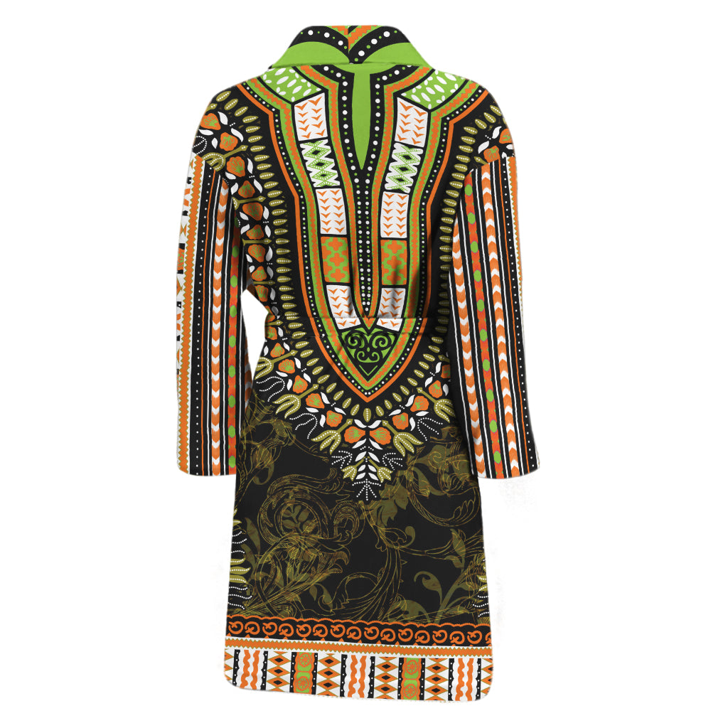 Orange And Black African Dashiki Print Men's Bathrobe