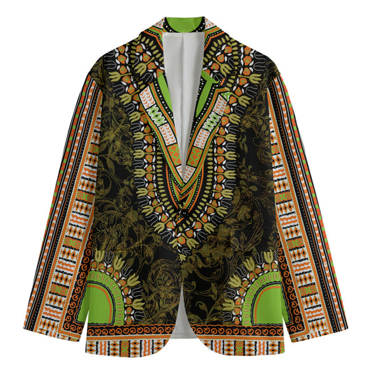 Orange And Black African Dashiki Print Men's Blazer