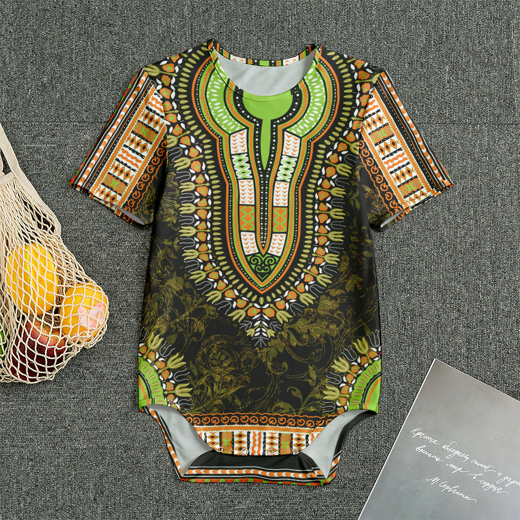 Orange And Black African Dashiki Print Men's Bodysuit