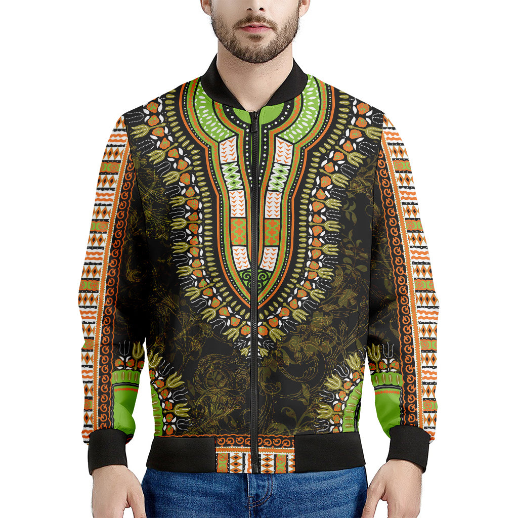 Orange And Black African Dashiki Print Men's Bomber Jacket