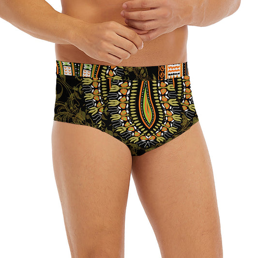 Orange And Black African Dashiki Print Men's Briefs