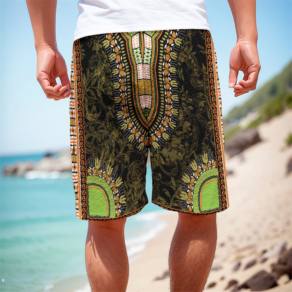 Orange And Black African Dashiki Print Men's Cargo Shorts