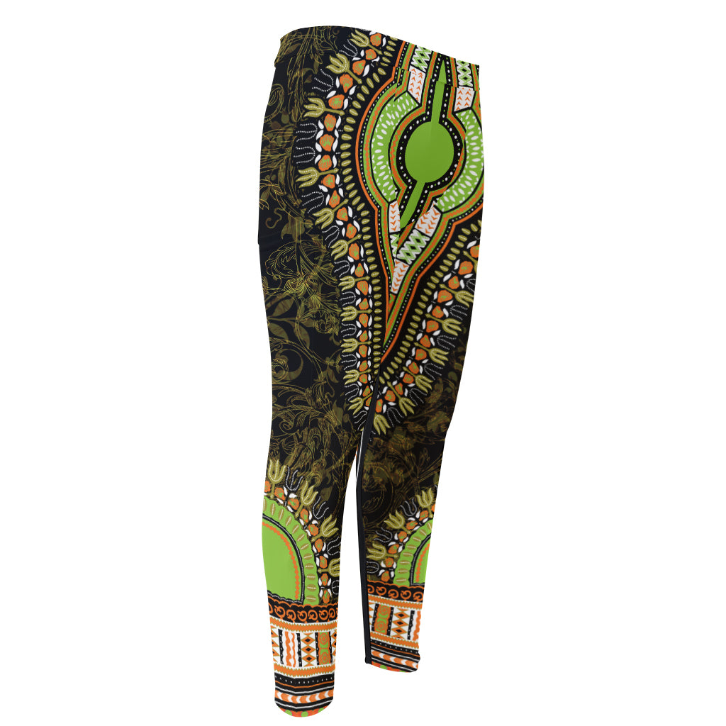 Orange And Black African Dashiki Print Men's Compression Pants