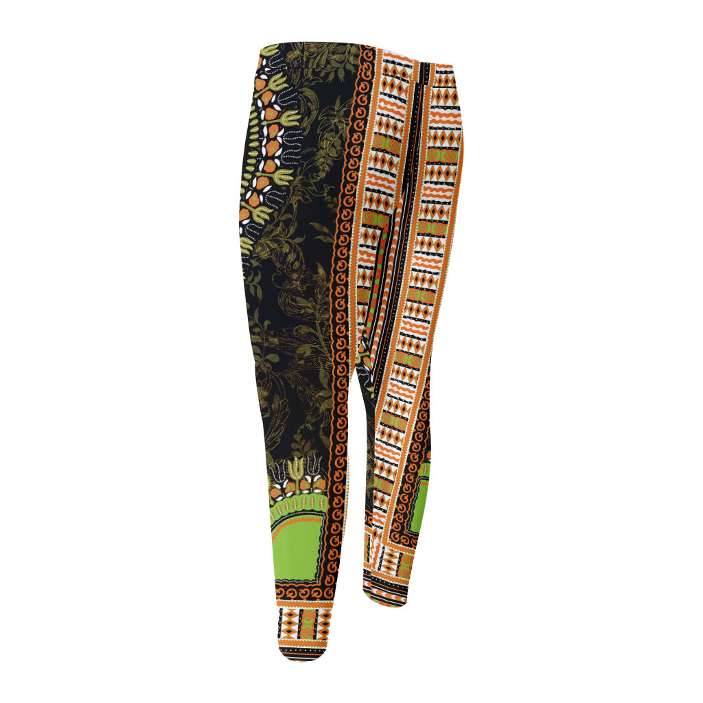 Orange And Black African Dashiki Print Men's Compression Pants