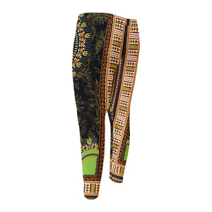 Orange And Black African Dashiki Print Men's Compression Pants