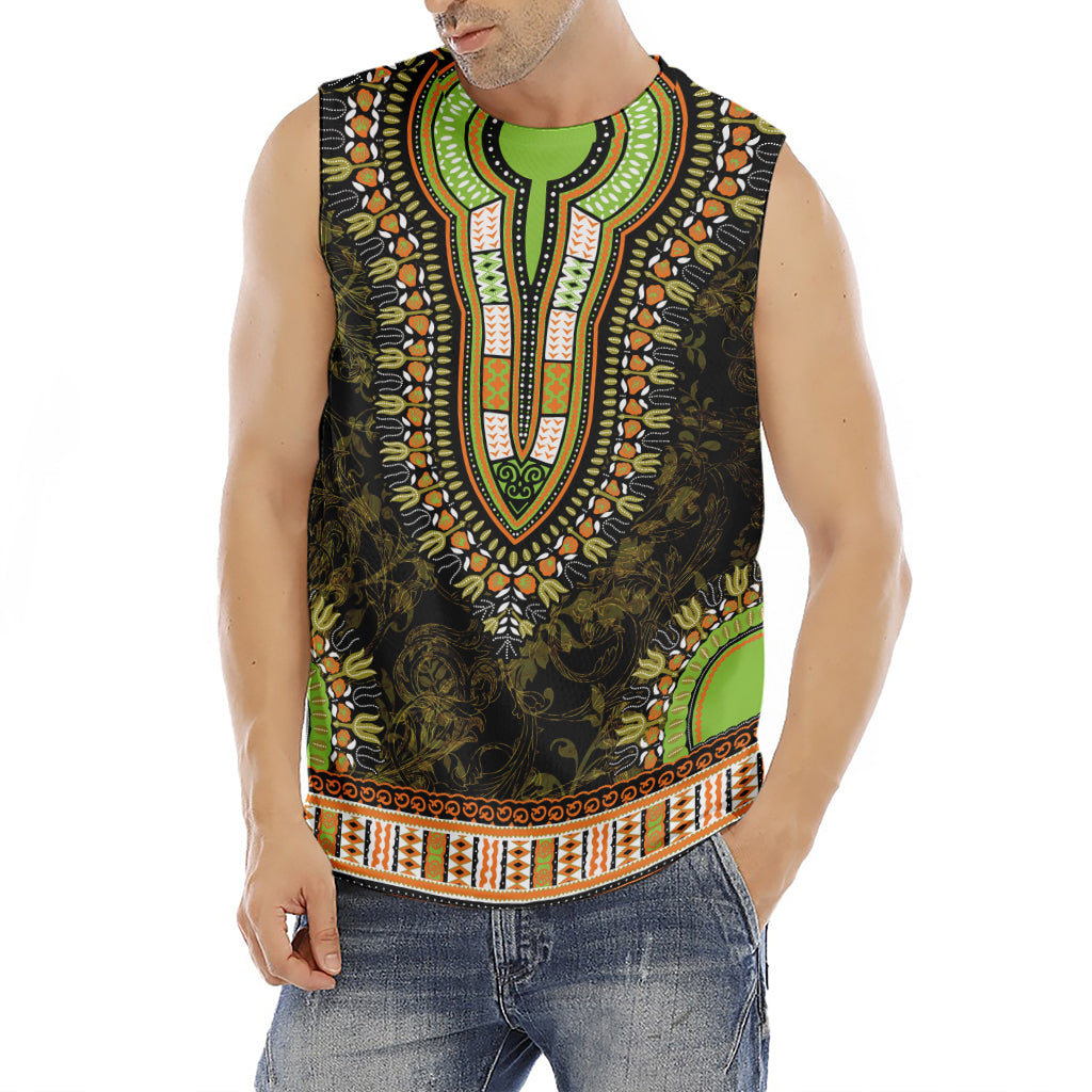 Orange And Black African Dashiki Print Men's Fitness Tank Top
