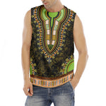 Orange And Black African Dashiki Print Men's Fitness Tank Top