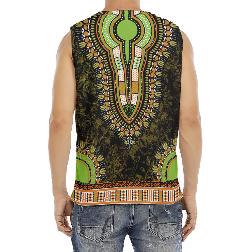 Orange And Black African Dashiki Print Men's Fitness Tank Top