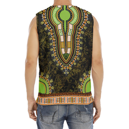 Orange And Black African Dashiki Print Men's Fitness Tank Top