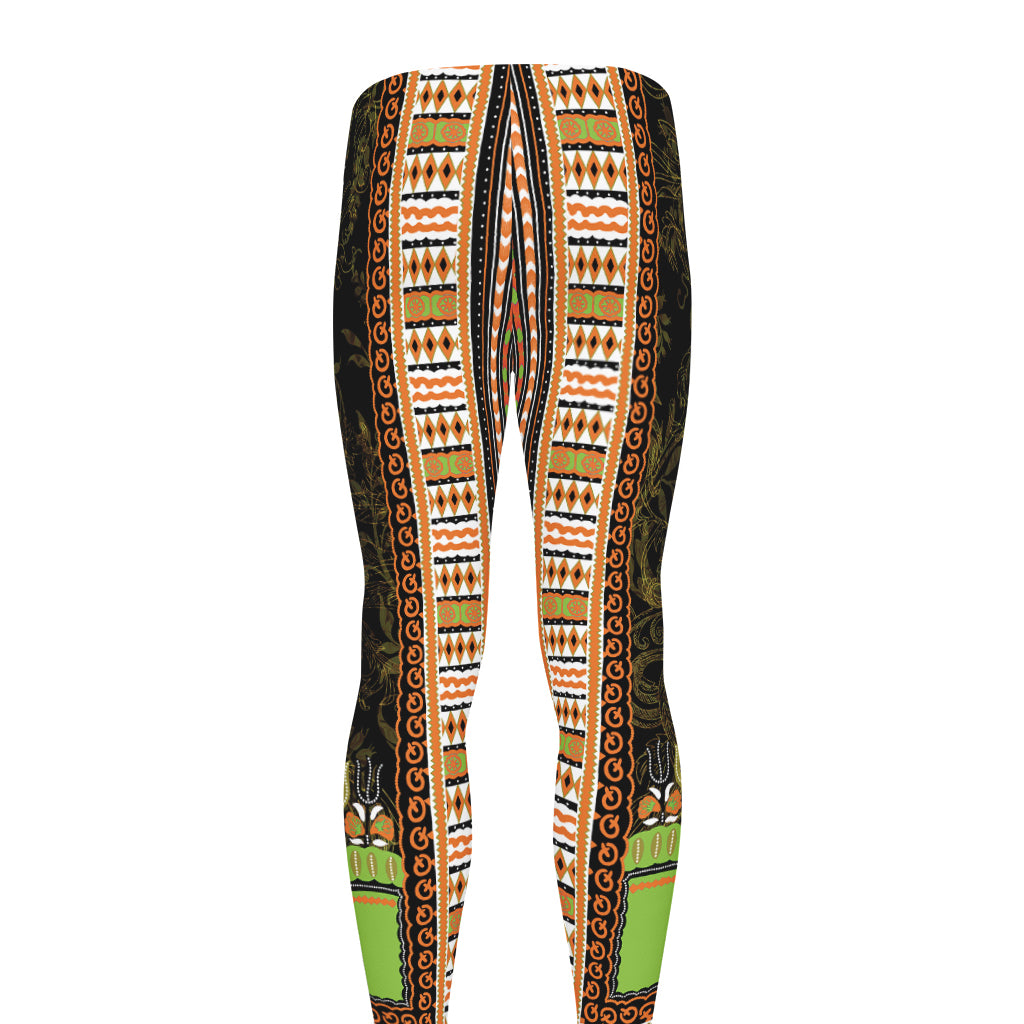 Orange And Black African Dashiki Print Men's leggings
