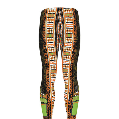 Orange And Black African Dashiki Print Men's leggings