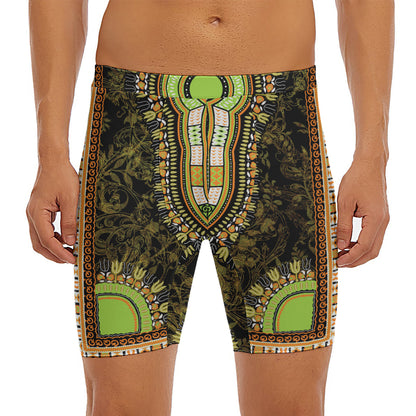 Orange And Black African Dashiki Print Men's Long Boxer Briefs