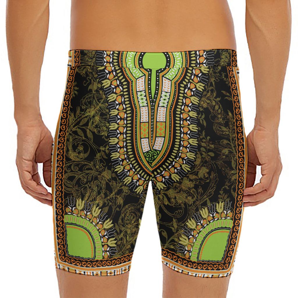 Orange And Black African Dashiki Print Men's Long Boxer Briefs