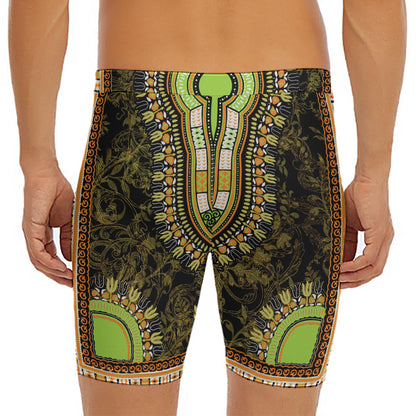 Orange And Black African Dashiki Print Men's Long Boxer Briefs