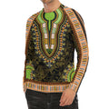 Orange And Black African Dashiki Print Men's Long Sleeve Rash Guard