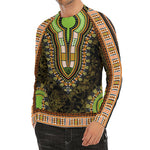 Orange And Black African Dashiki Print Men's Long Sleeve Rash Guard