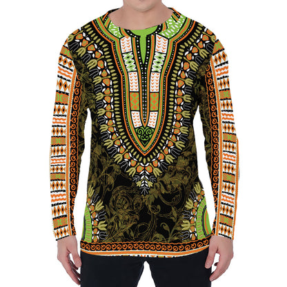 Orange And Black African Dashiki Print Men's Long Sleeve T-Shirt