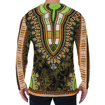 Orange And Black African Dashiki Print Men's Long Sleeve T-Shirt