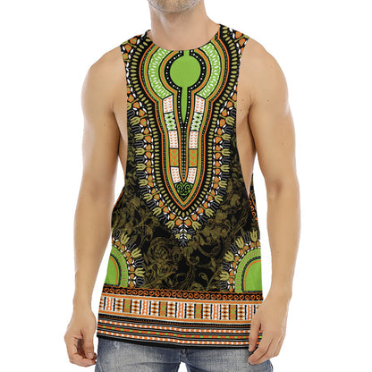 Orange And Black African Dashiki Print Men's Muscle Tank Top