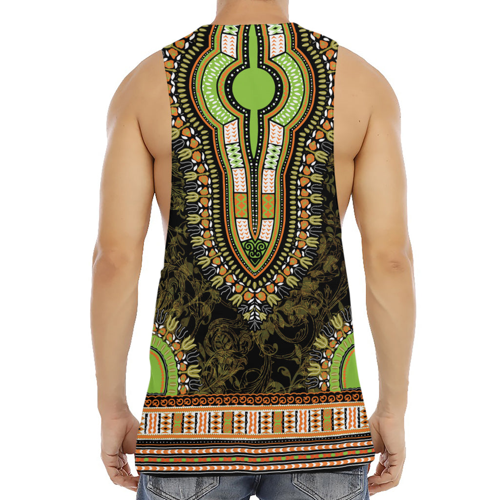 Orange And Black African Dashiki Print Men's Muscle Tank Top