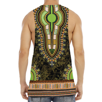 Orange And Black African Dashiki Print Men's Muscle Tank Top