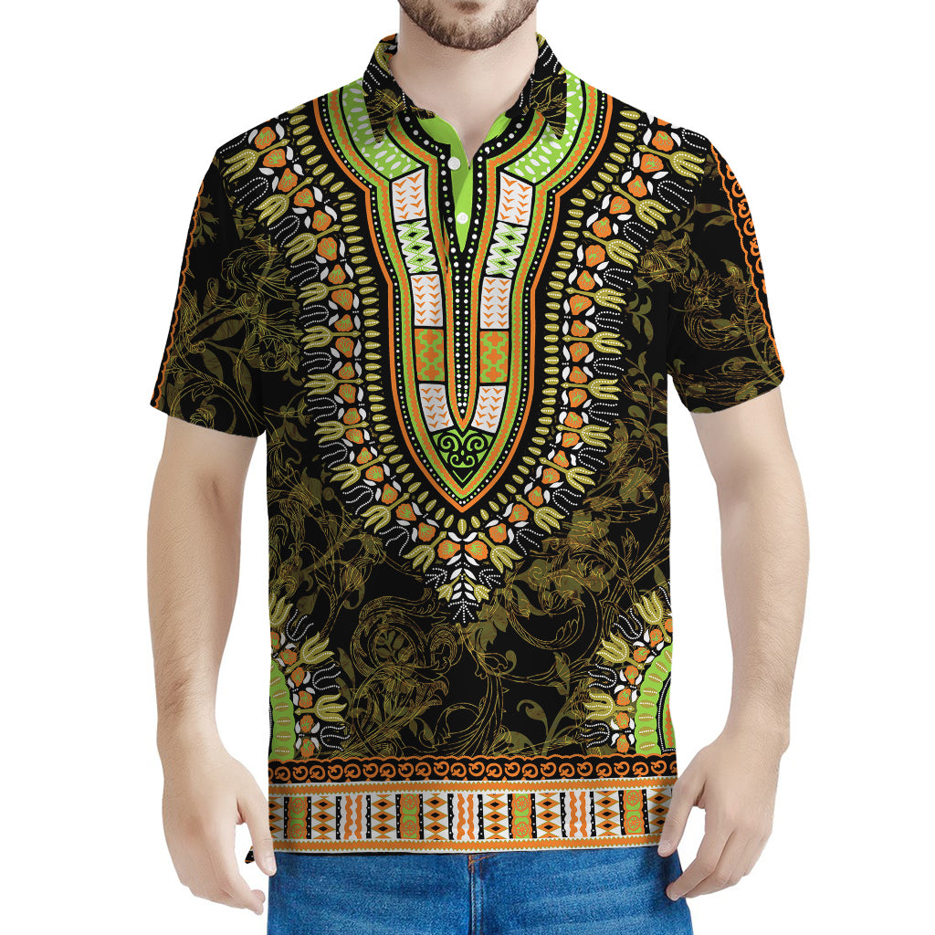 Orange And Black African Dashiki Print Men's Polo Shirt