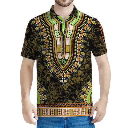 Orange And Black African Dashiki Print Men's Polo Shirt