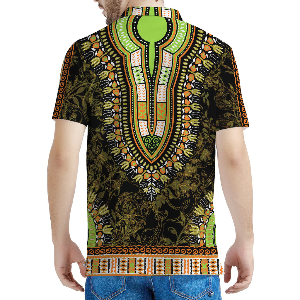 Orange And Black African Dashiki Print Men's Polo Shirt