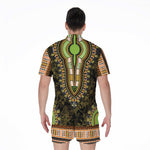 Orange And Black African Dashiki Print Men's Rompers