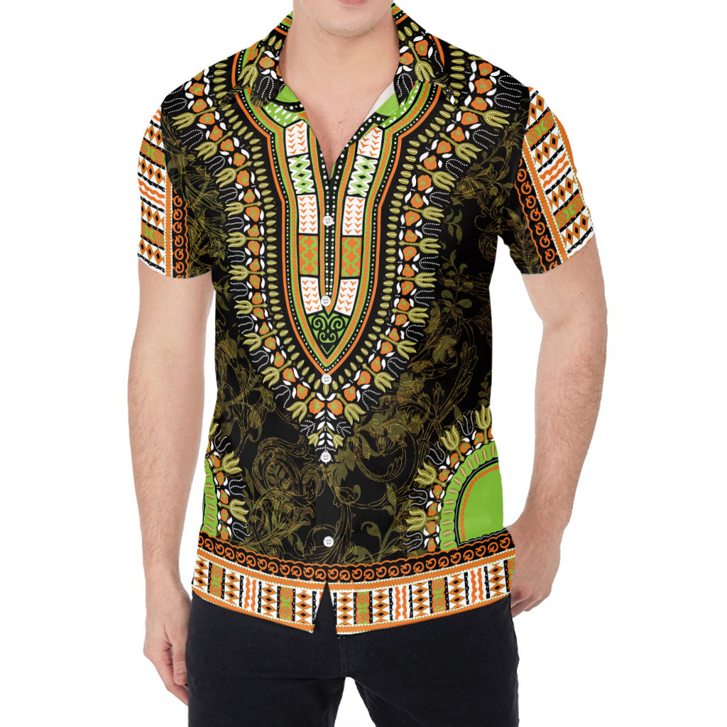 Orange And Black African Dashiki Print Men's Shirt