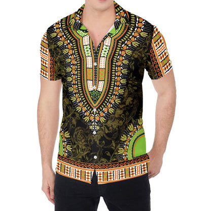Orange And Black African Dashiki Print Men's Shirt