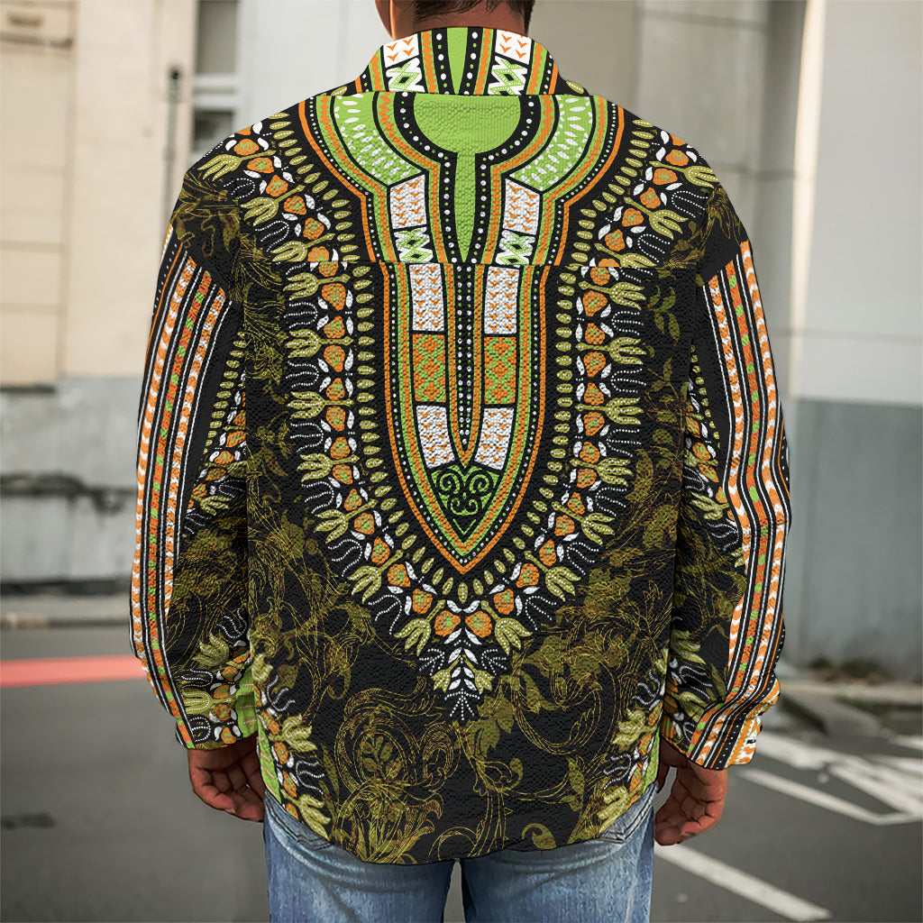 Orange And Black African Dashiki Print Men's Shirt Jacket