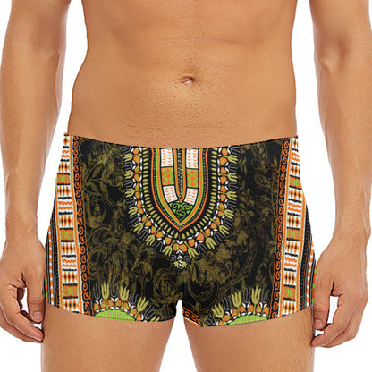 Orange And Black African Dashiki Print Men's Short Boxer Briefs