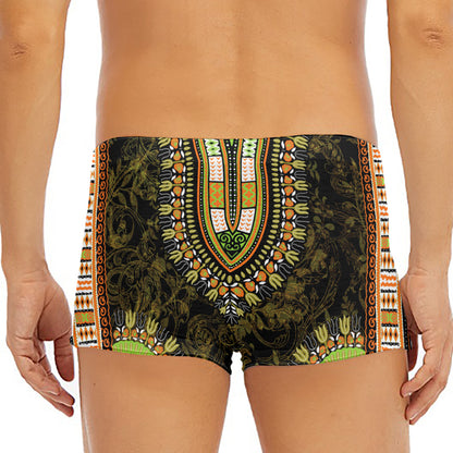 Orange And Black African Dashiki Print Men's Short Boxer Briefs