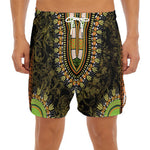 Orange And Black African Dashiki Print Men's Split Running Shorts