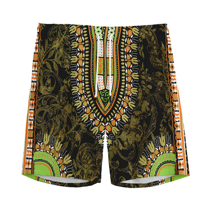 Orange And Black African Dashiki Print Men's Sports Shorts