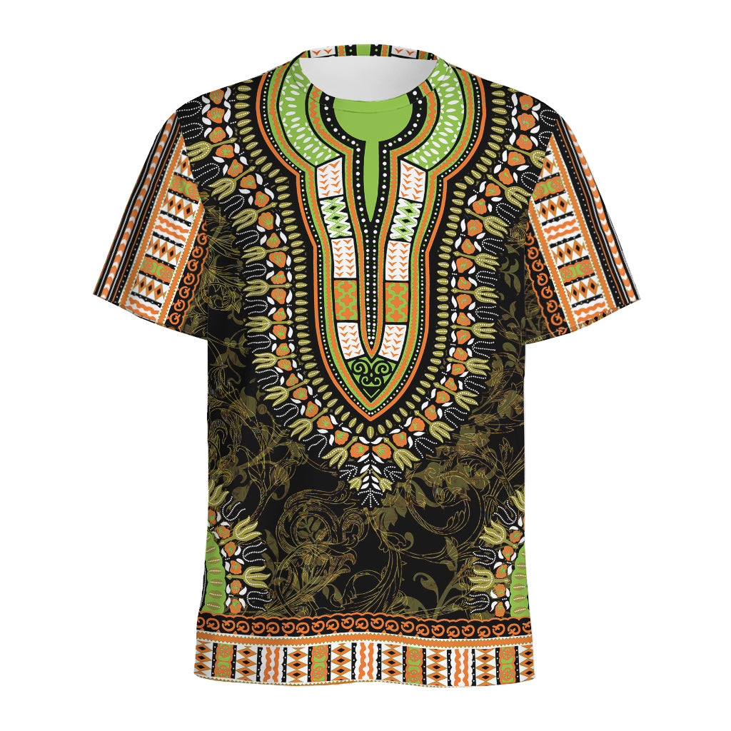 Orange And Black African Dashiki Print Men's Sports T-Shirt