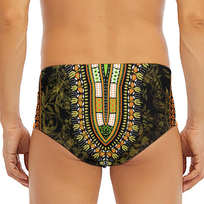 Orange And Black African Dashiki Print Men's Triangle Swim Briefs