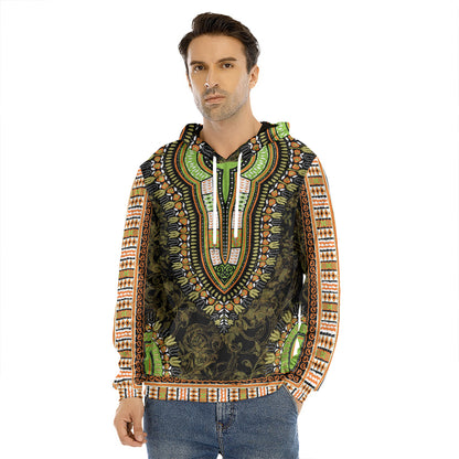 Orange And Black African Dashiki Print Men's Velvet Pullover Hoodie